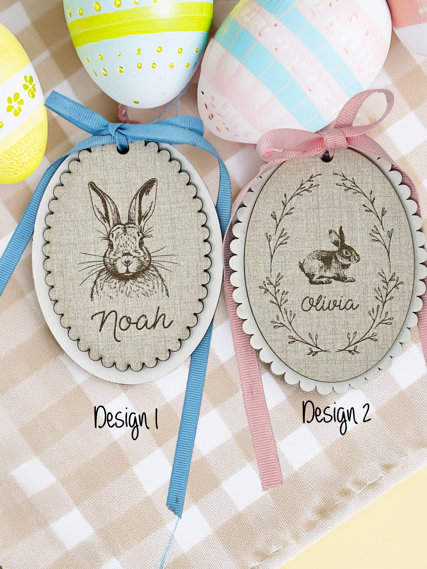 Laser engraved Vintage Easter Bunny Basket Tag