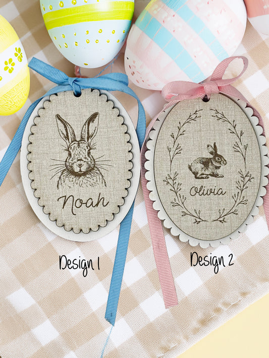 Laser engraved Vintage Easter Bunny Basket Tag